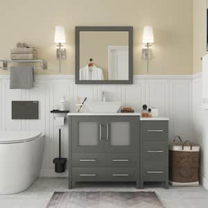 Ravenna 54 in. W Bathroom Vanity in Grey with Single Basin in White Engineered Marble Top and Mirror