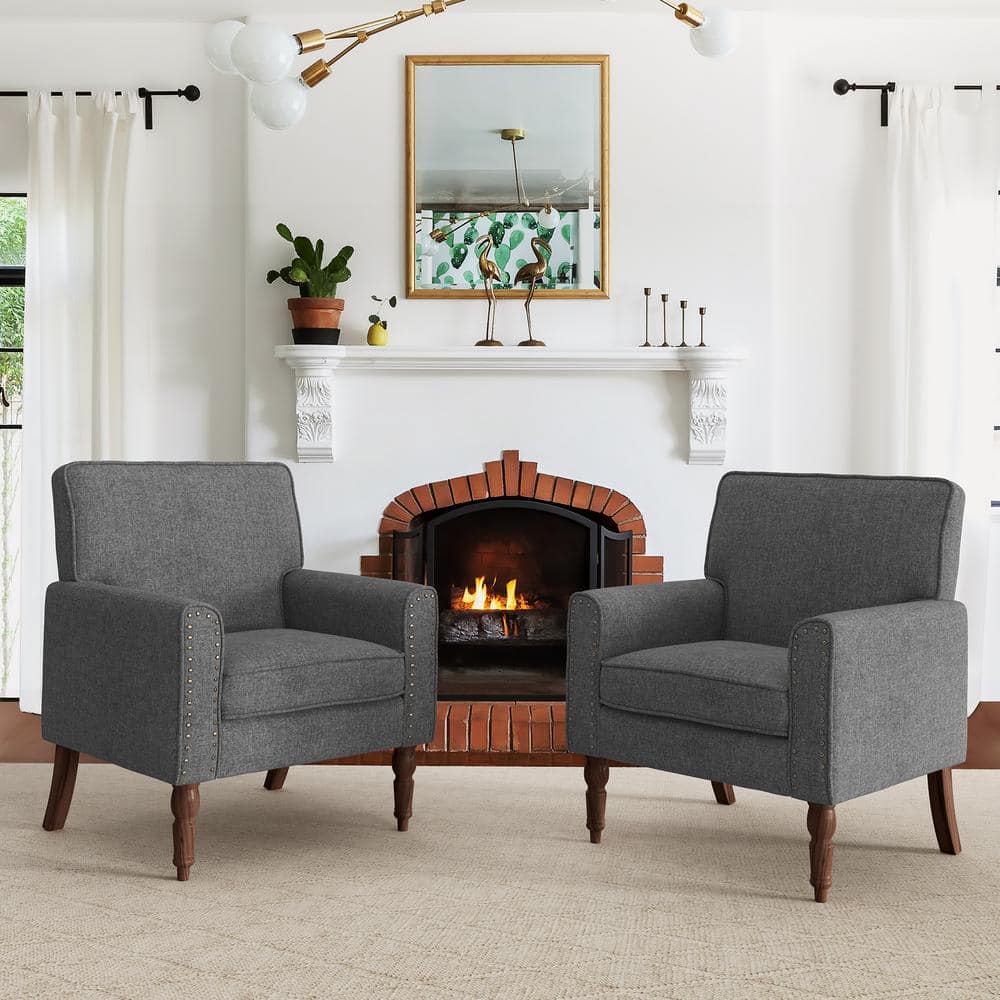 LUE BONA Klaus Wood Brown Legs Dark Blue Accent Chairs with Nail