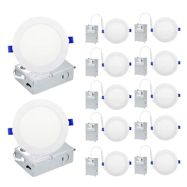 12-Pack 6 in. Adjustable 5CCT Canless Indoor Integrated LED Ultra Thin Recessed Ceiling Light with Junction Box, 1050LM