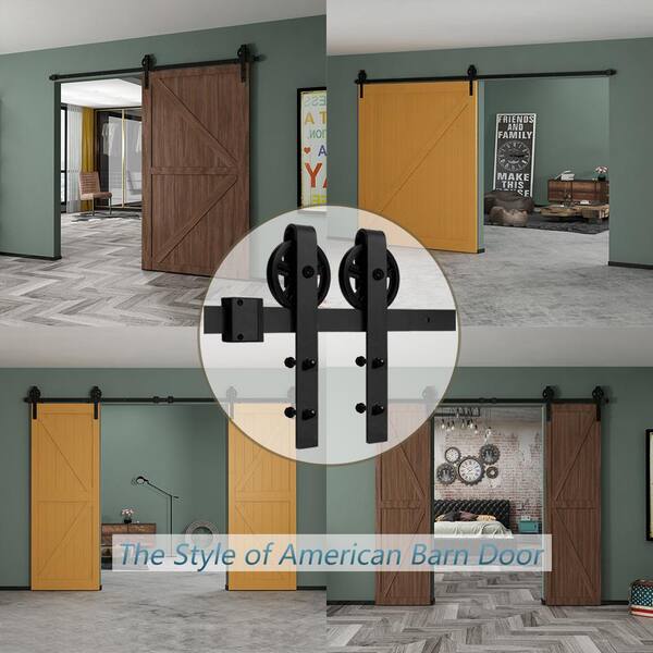 10 ft./120 in. Black Sliding Barn Door Track and Hardware Kit with Bigwheel J Shape Hanger for Single Door 10 ft./120 in. Black Sliding Barn Door Track and Hardware Kit with Bigwheel J Shape Hanger for Single Door