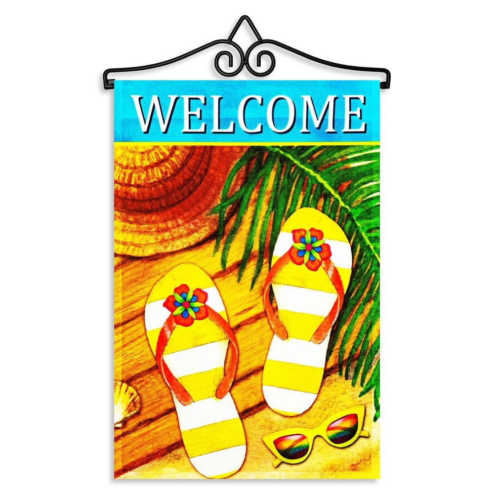 1 ft. x 1.5 ft. Polyester Welcome Summer Sandals Sunglasses Garden Flag with 1.2 ft. Black Iron Hanger price history on PriceWatchPro