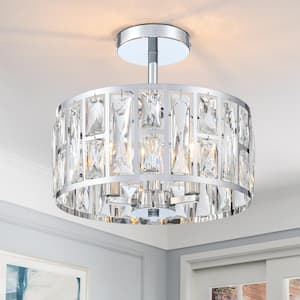 Modern 12 in. 3-Light Chrome Semi-Flush Mount with Clear Crystal Shade