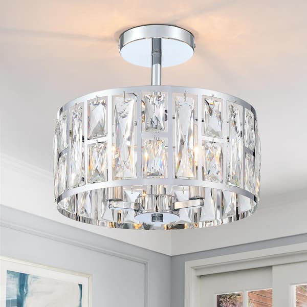 pasentel Modern 12 in. 3-Light Chrome Semi-Flush Mount with Clear Crystal Shade
