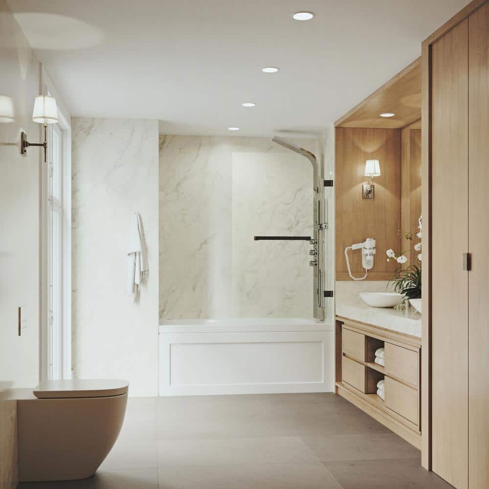Rialto 34" W x 57.38" H Frameless Clear Glass Tub Door