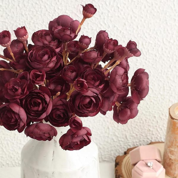 11 in. Red Indoor Artificial Ranunculus Flower, Burgundy, 18