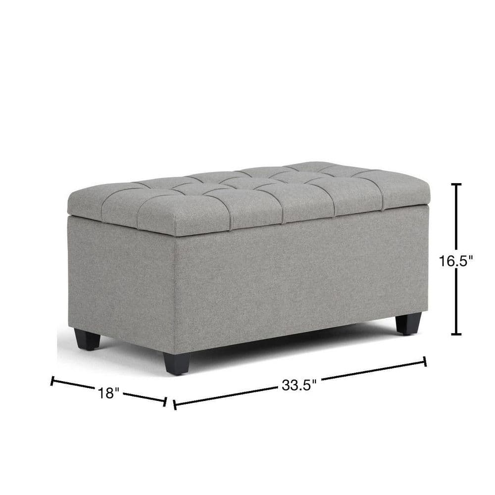 Dove Gray Tufted Rectangular Wood Storage Ottoman Bench