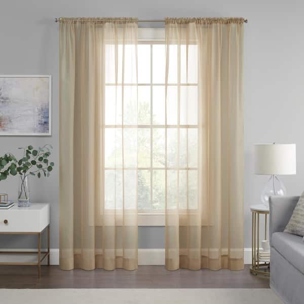 Eclipse Livia Linen Solid Polyester 59 in. W x 95 in. L Sheer Rod Pocket Curtain