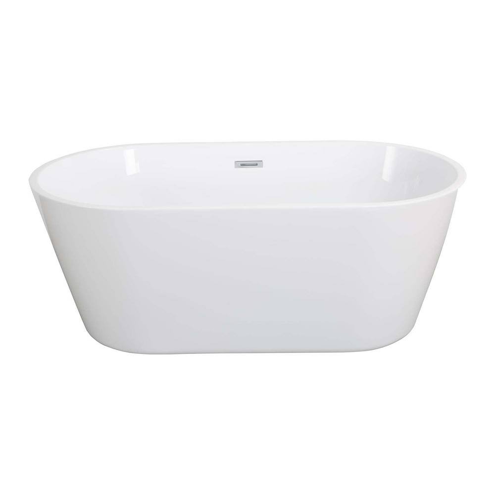 59in. x 30 in. Soaking Acrylic Flatbottom Freestanding Bathtub in White wit