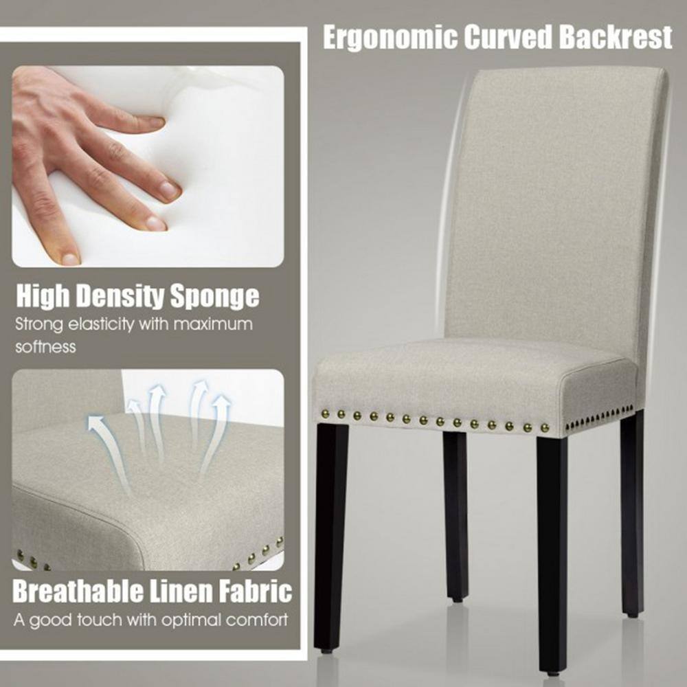 Light Sage Linen Upholstered Parsons Side Chair Set with Wood Legs
