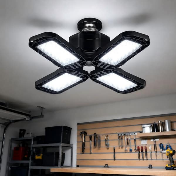 1-Pack 12 in. Foldable Industrial Black LED Garage Light Flush Mount 6000K Daylight for Garage or Utility Room