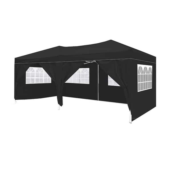 20 ft. W x 10 ft. D x 8.5 ft. H Black Roof Metal Portable Carport with 6 Removable Sidewalls