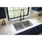Undermount Quartz Composite 33 in. 50/50 Double Bowl Kitchen Sink in Grey