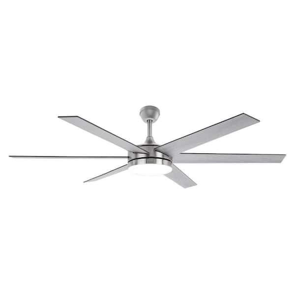 SkyFan Cassiopeia 60 in. 6-Blade Color Changing LED Brushed Nickel/Gray Wood Plug & Play Ceiling Fan