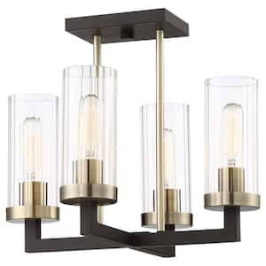 Ainsley Court 4-Light Aged Kinston Bronze with Brushed Brass Highlights Semi-Flush Mount