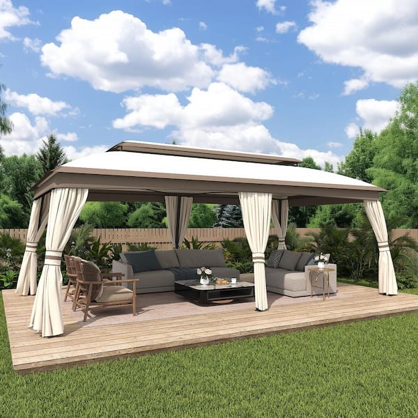 20 ft. x 10 ft. Outdoor Patio Gazebo with Double Roof, Mosquito Netting, and Curtains