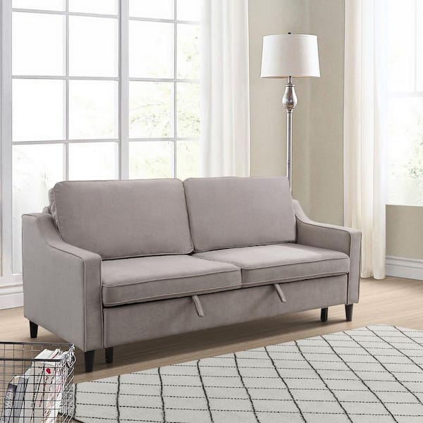 EVERGLADE HOME Metteo 71.5 in. Slope Arm Gray Velvet Upholstered 2-Seater Convertible Straight Sofa with Pull-Out Bed