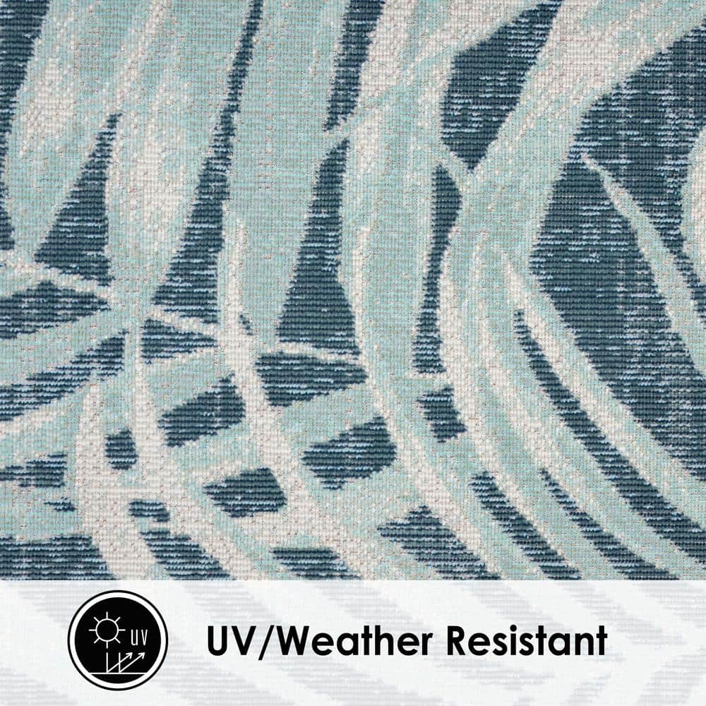 Navy Blue and Aqua Palm Leaf 8' x 10' Indoor/Outdoor Rug