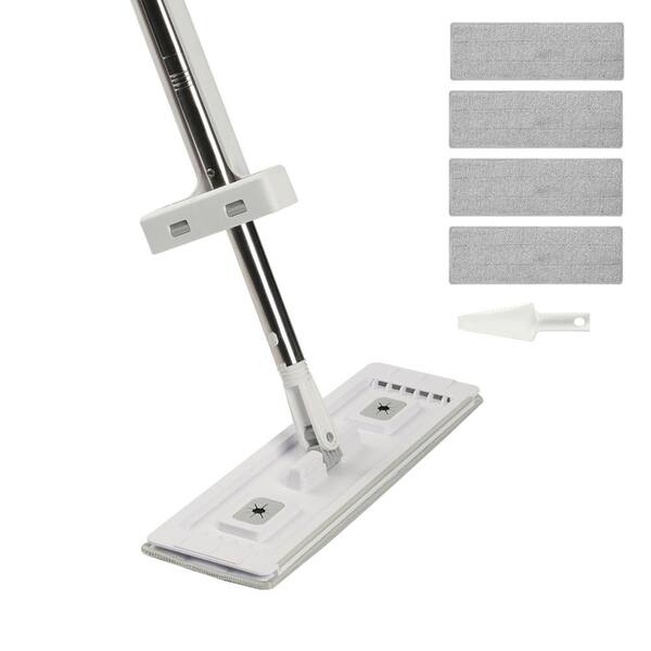 Flat Mop, Self Wringing, Microfiber Floor Cleaner with 4 Reusable & Washable Pads for Dry & Wet Floor Cleaning
