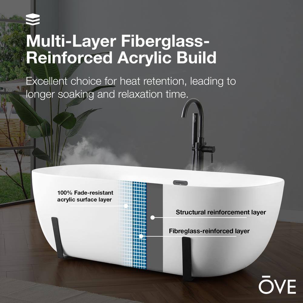 White Acrylic Freestanding Soaking Bathtub with Black Faucet