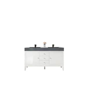 Linear 59 in. W x 19.5 in. D x 34.3 in. H Bath Vanity in Glossy White with Dusk Grey Glossy Mineral Composite Top
