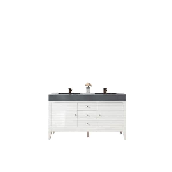 James Martin Vanities Linear 59 in. W x 19.5 in. D x 34.3 in. H Bath Vanity in Glossy White with Dusk Grey Glossy Mineral Composite Top