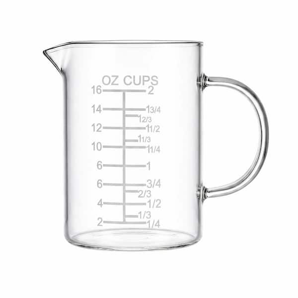 High Borosilicate Glass Measuring Cup with Etched Graduations, V-Shaped Spout, Insulated Handle, 500 ML(16 oz., 2 Cup)