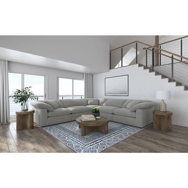 Coaster Raleigh 175.5 in. 6-Piece Boucle Fabric Upholstered Modular Sectional Sofa in Grey with Track Arms