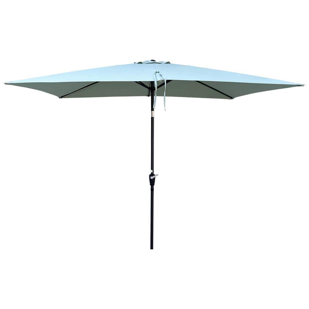 6x9ft Frosty Green Steel Beach Umbrella, Market Umbrella with Crank&Push Bu
