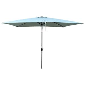 6x9ft Frosty Green Steel Beach Umbrella, Market Umbrella with Crank&Push Button Tilt for Garden Backyard Pool Market