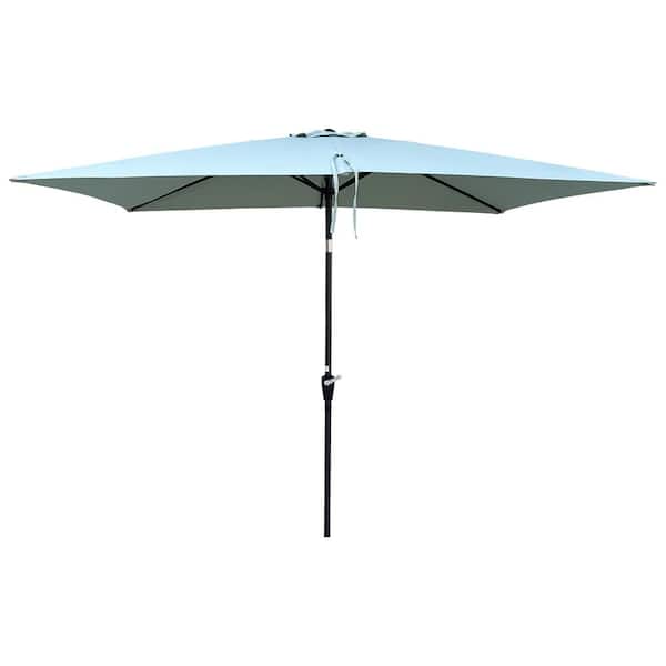 Unbranded 6x9ft Frosty Green Steel Beach Umbrella, Market Umbrella with Crank&Push Button Tilt for Garden Backyard Pool Market