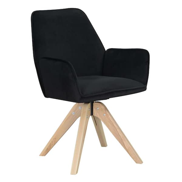 Convenience Concepts Miranda Velvet Black & Natural Wood Swivel Arm Chair