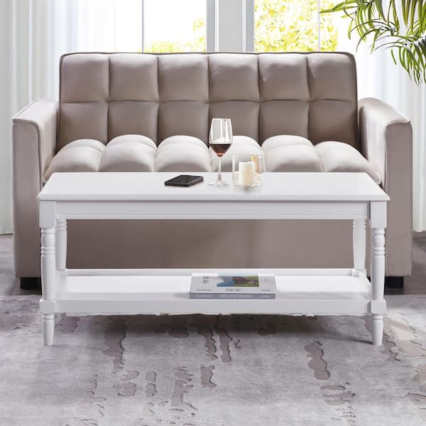 Convenience Concepts French Country Manor 40 in. White Rectangle MDF Coffee Table with Shelf