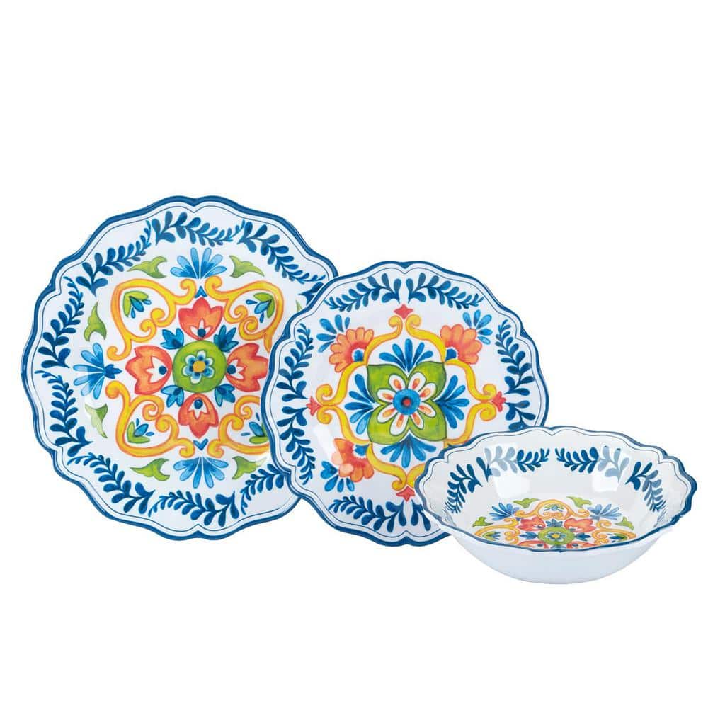 Flores Vibrant Floral Melamine Dinnerware Set, Service for 4