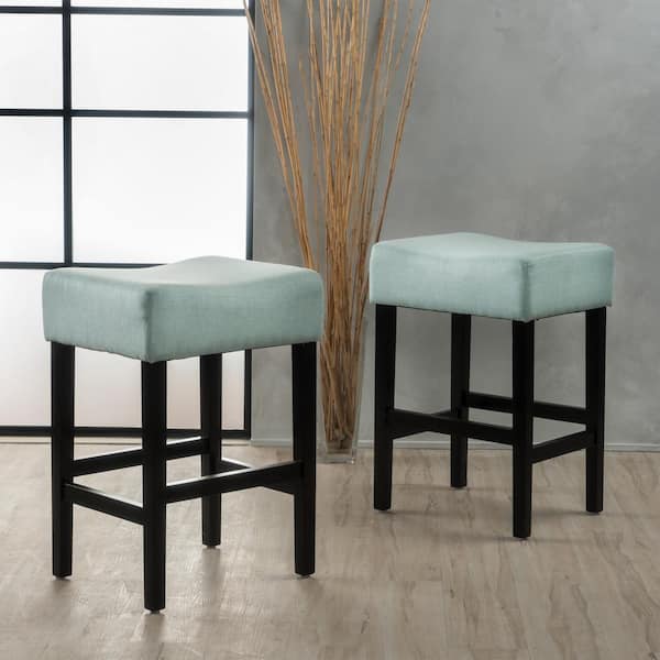 Lopez 25.75 in. Light Blue Fabric Backless Counter Stools (Set of 2)