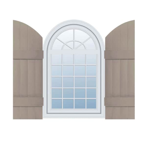 Ekena Millwork 14 in. x 45 in. Lifetime Vinyl Standard Four Board Joined w/ Archtop Board and Batten Shutters Pair Clay