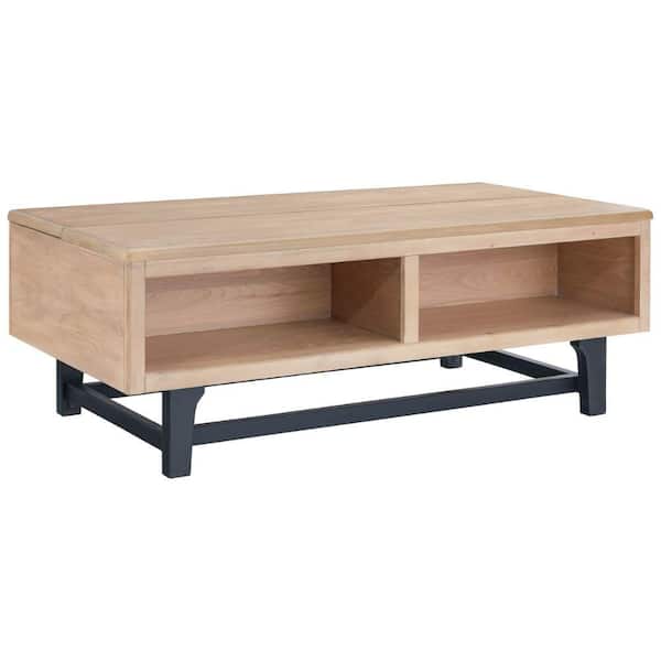 Benjara 28.13 in. Brown and Black Rectangle Wood Coffee Table with 2 Cubbies