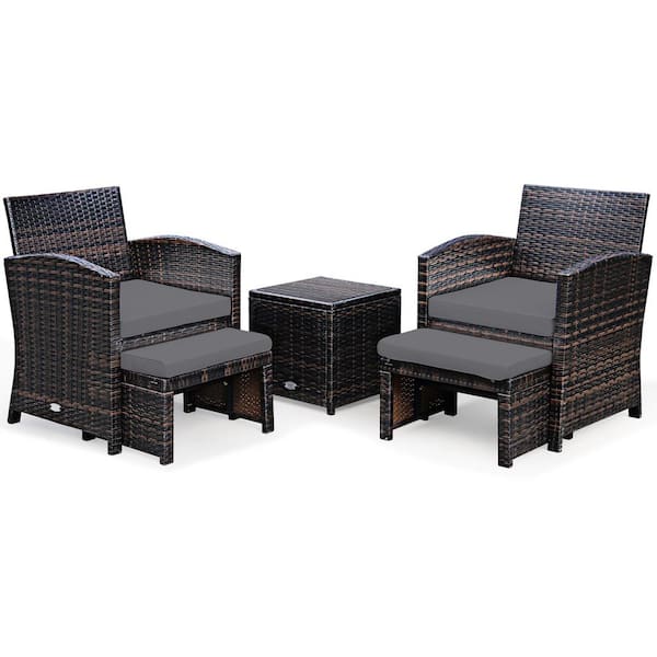 Gymax Piece Rattan Patio Furniture Set Chair And Ottoman Set With