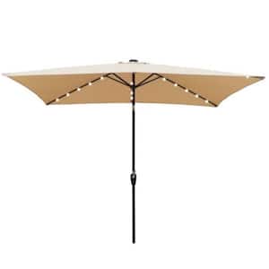 10 ft. x 6.5 ft. Rectangular Solar LED Patio Market Umbrella in Tan