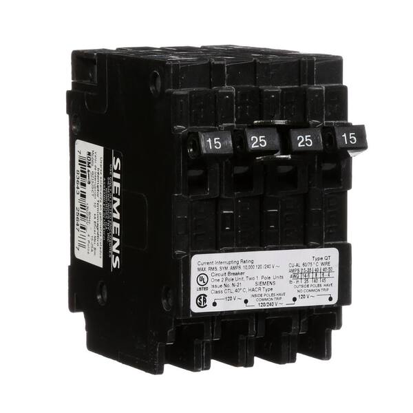 Siemens 25 Amp Double-Pole and (2) 15 Amp Single-Pole Type QT Triplex Circuit Breaker