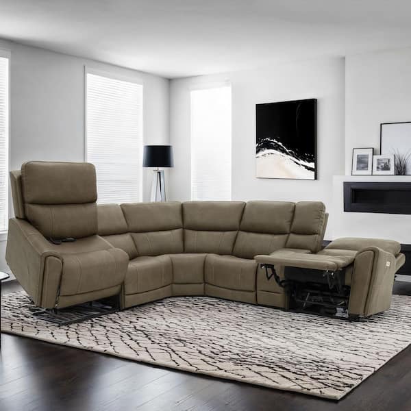 Ilana 127 in. Track Arm Polyester Fabric L-Shaped Power Sectional Sofa in Brown with Lift Chair and Hidden Cupholders