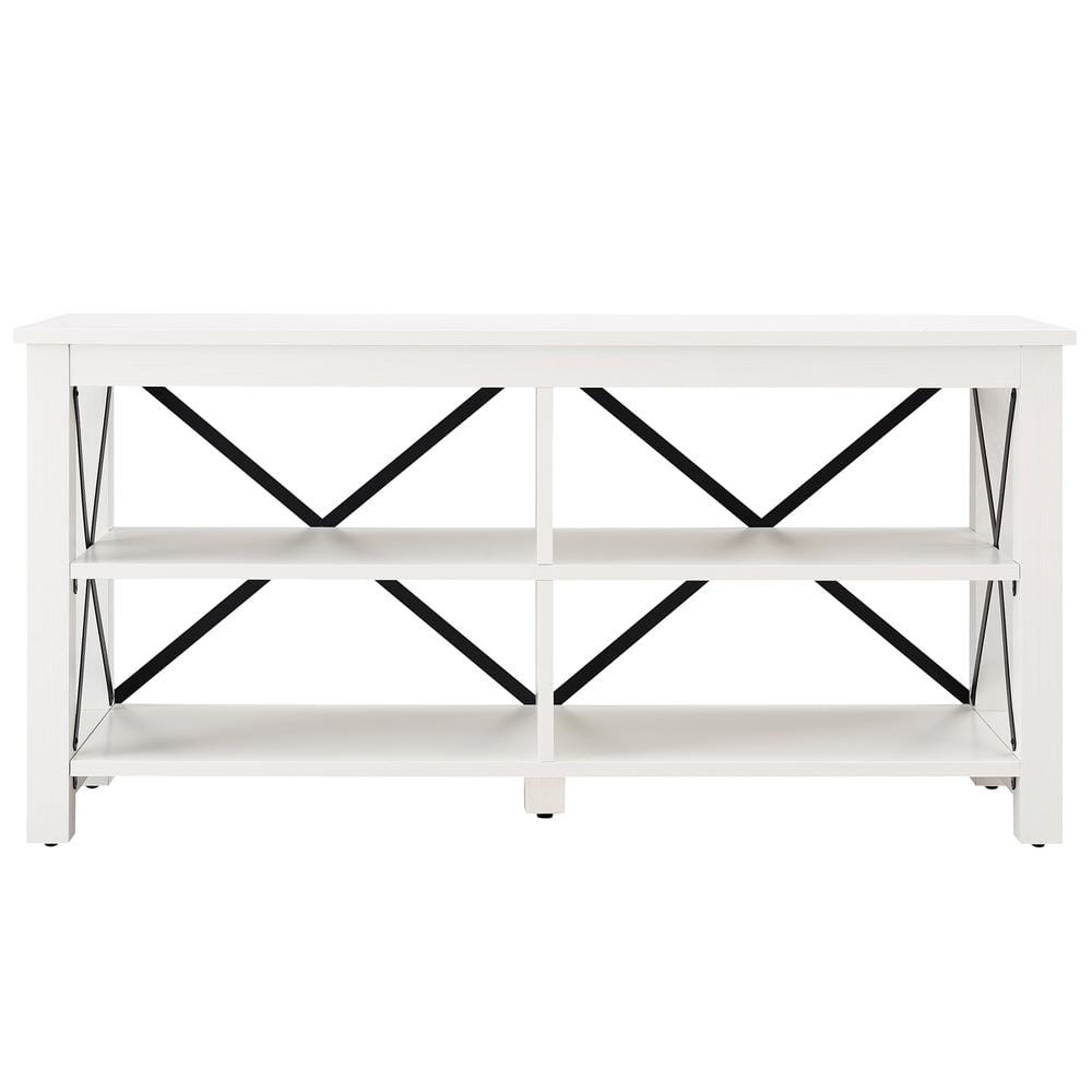 Sawyer Modern Farmhouse 55" White TV Stand with X-Shaped Accents