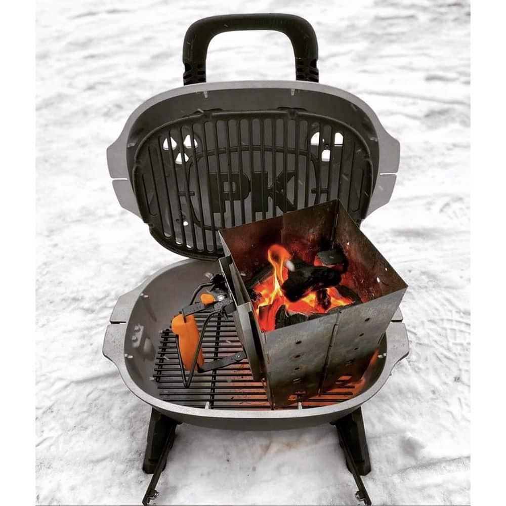 PKGO Silver Charcoal Grill and Smoker with Porcelain Coated Cast Iron Grates