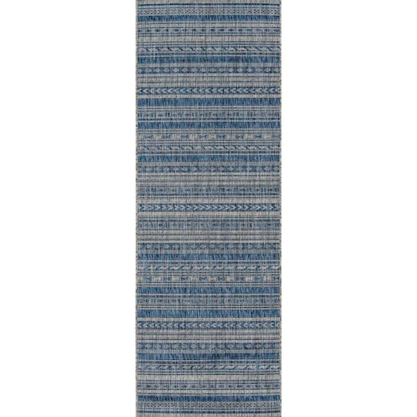 Momeni Tuscany Blue 2 ft. 7 in. x 7 ft. 6 in. Indoor/Outdoor Runner Rug