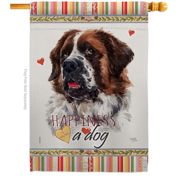 Breeze Decor 28 in. x 40 in. St. Bernard Dog Happiness House Flag Double-Sided Readable Both Sides Animals Dog Decorative