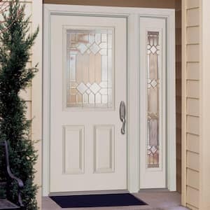 50.5 in. x 81.625 in. Mission Pointe Zinc 1/2 Lite Unfinished Smooth Left-Hand Fiberglass Prehung Front Door w/Sidelite