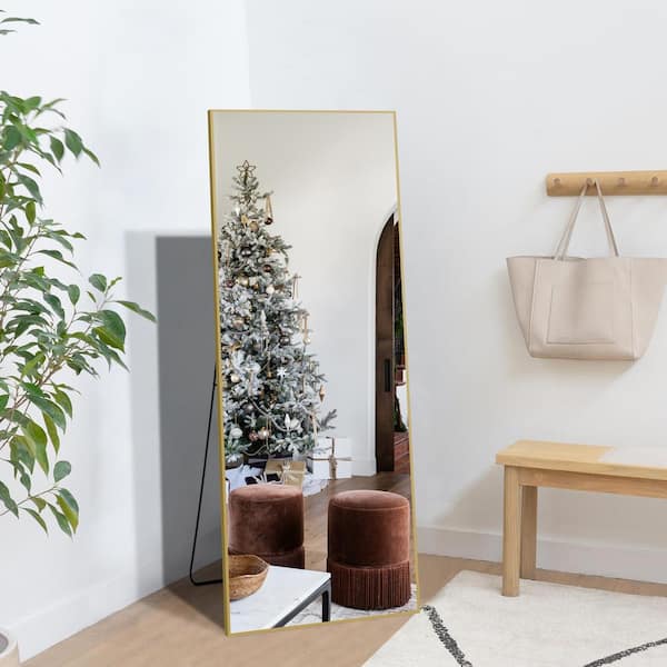 GOGEXX 21 in. W x 64 in. H Rectangle Full Length Mirror Aluminum Framed Gold Wall Mounted/Standing Mirror Dressing Mirrorend