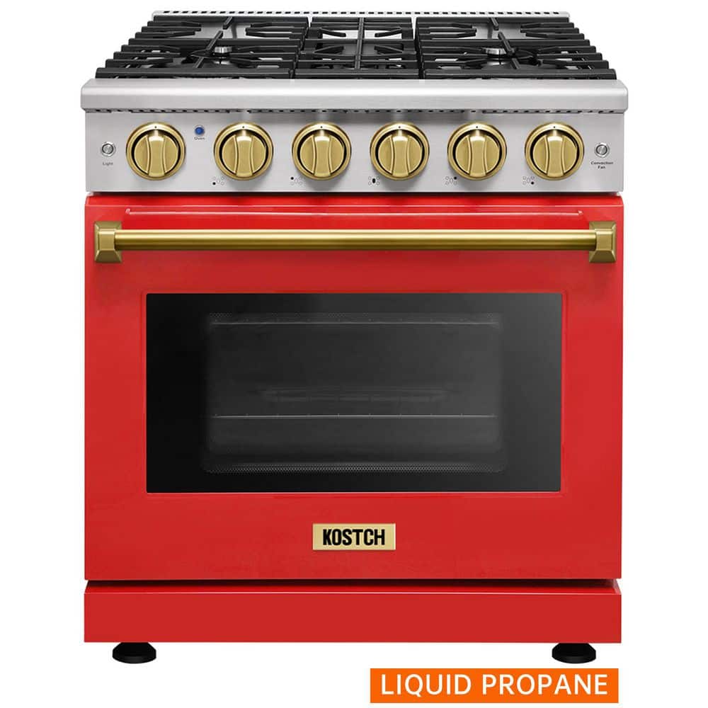 30 in. 5 Burners Freestanding Propane Gas Range with 4.55 cu. ft. Convection Oven in Red with Bronze Handle price history on PriceWatchPro