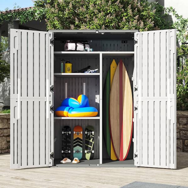4.3 ft. W x 2.4 ft. Durable Resin Plastic Storage Shed with Metal Shelves