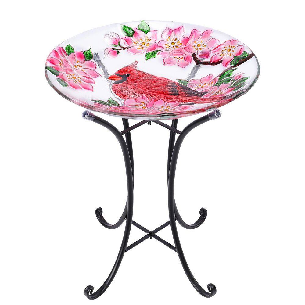 18 in. Dia Outdoor Glass Birdbath with Sturdy Metal Stand for Lawn, Yard, Garden-Red price history on PriceWatchPro