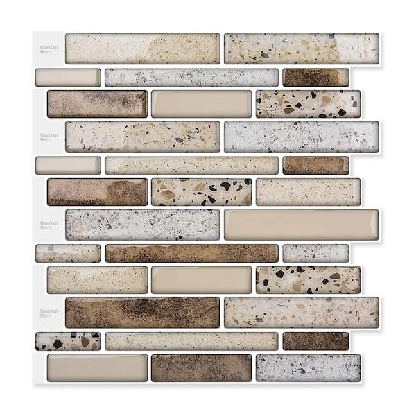 Yipscazo 12 in. x 12 in. in Browm Vinyl Peel and Stick Backsplash Tiles for Kitchen (20-Pack/20 sq. ft )